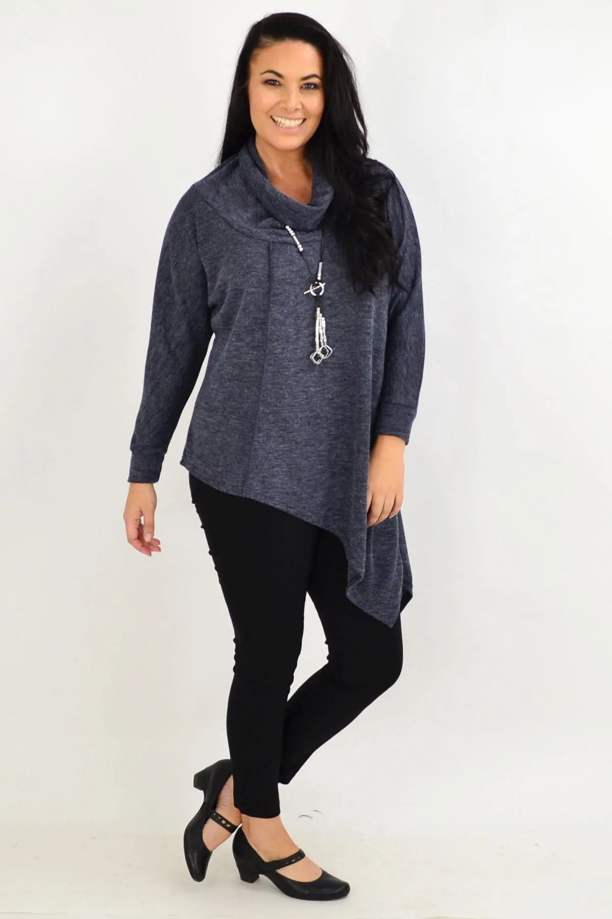 Charcoal Grey Asymmetrical Rolled Neck Jumper