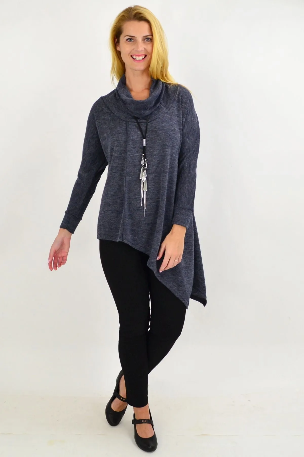 Charcoal Grey Asymmetrical Rolled Neck Jumper