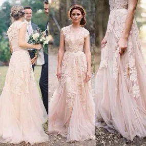 Charming Pink Lace Sexy V-neck Long Sheath Tulle Wedding Party Dresses, WD0139 Charming Pink Lace Sexy V-neck Long Sheath Tulle Wedding Party Dresses, WD0139