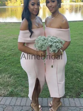 Cheap Off the Shoulder Pink Short Mermaid Bridesmaid Dresses AB4211 Cheap Off the Shoulder Pink Short Mermaid Bridesmaid Dresses AB4211