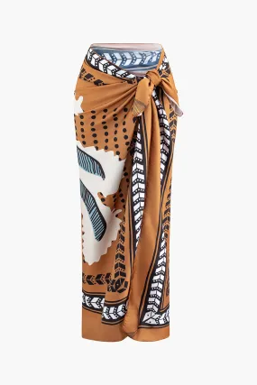 Coconut Tree Print Knot Wrap Midi Skirt Coconut Tree Print Knot Wrap Midi Skirt