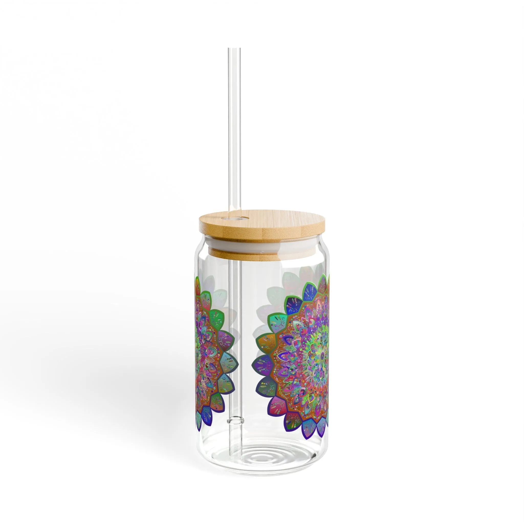 Colorful Hand-Drawn Mandala Design Sipper Glass (16oz)