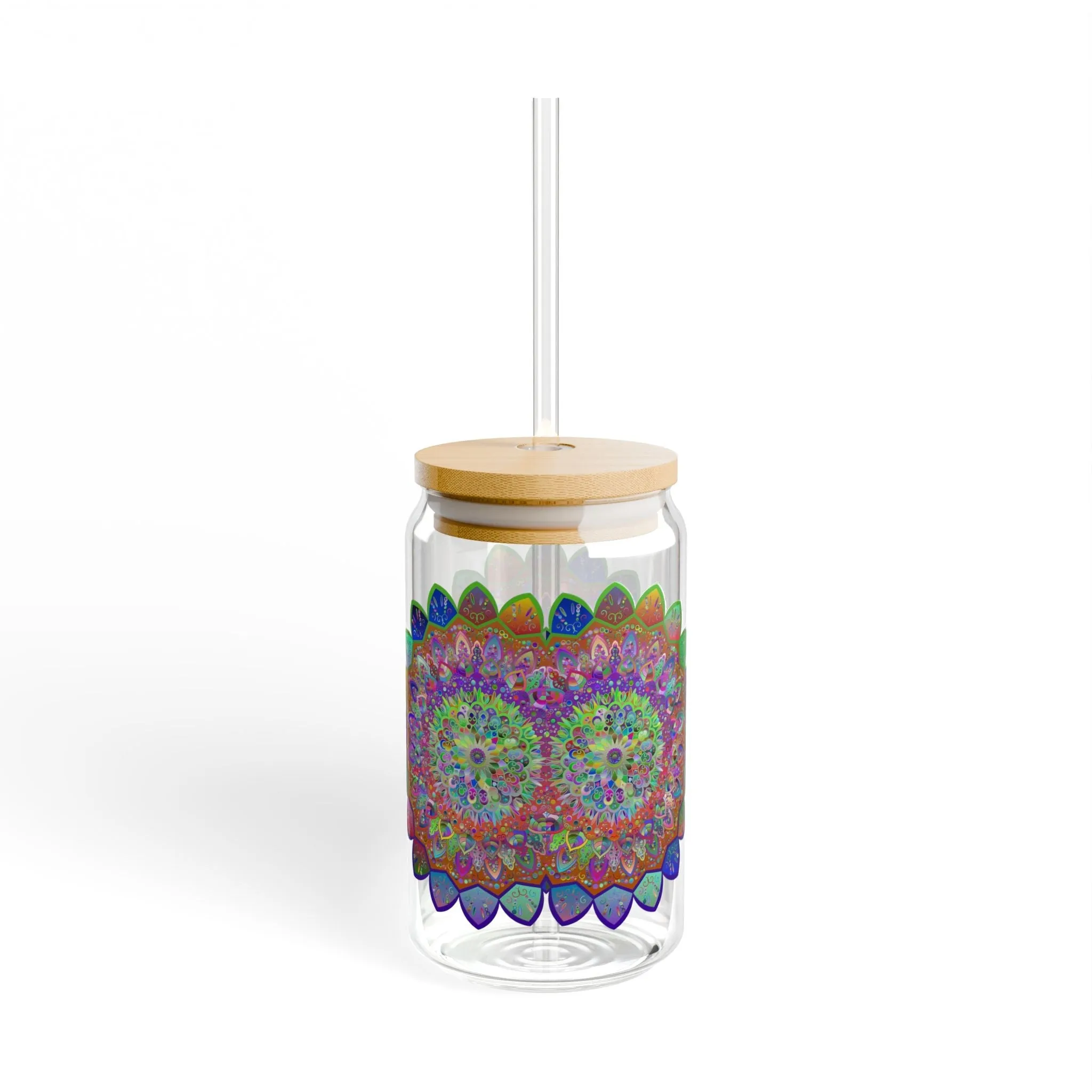 Colorful Hand-Drawn Mandala Design Sipper Glass (16oz)