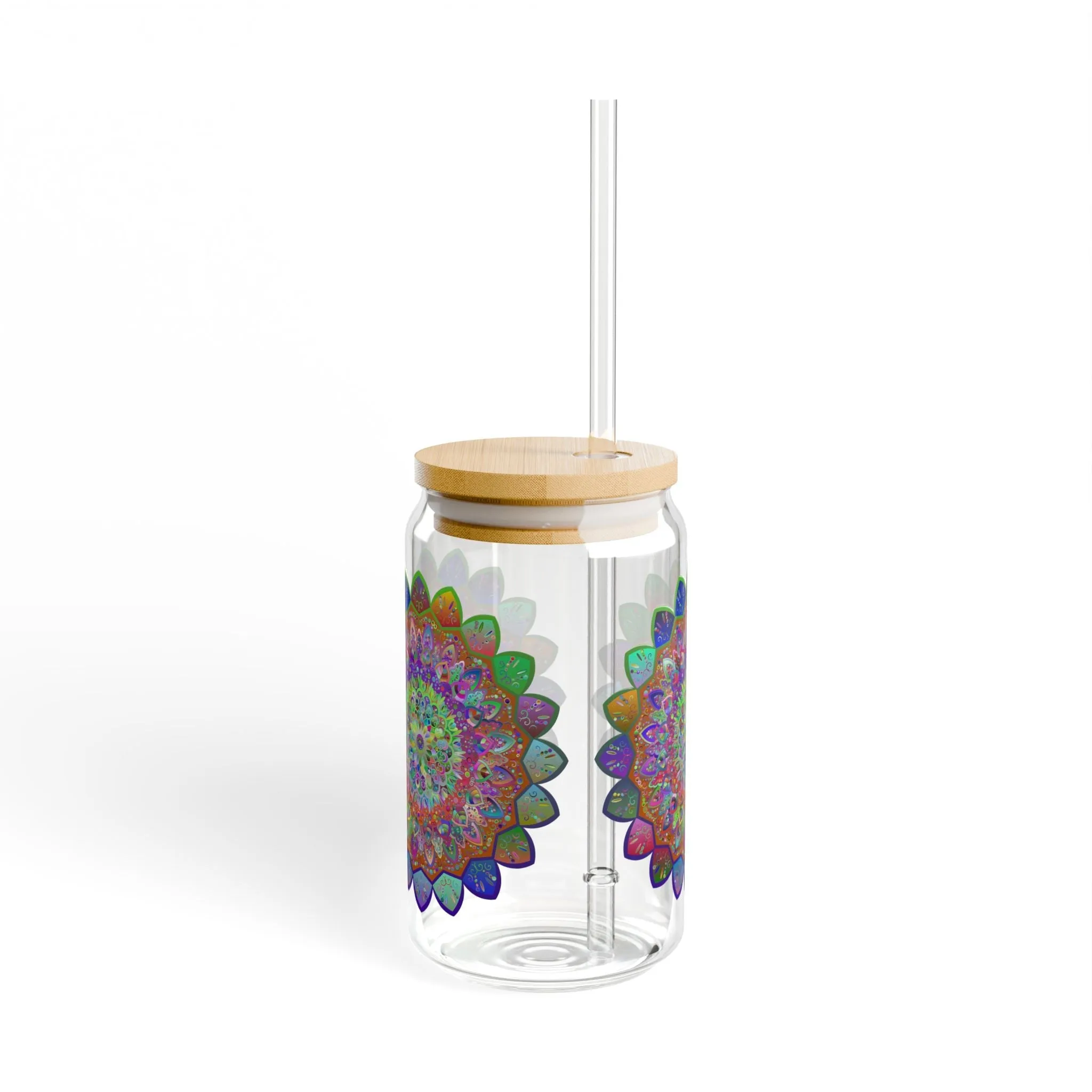 Colorful Hand-Drawn Mandala Design Sipper Glass (16oz)