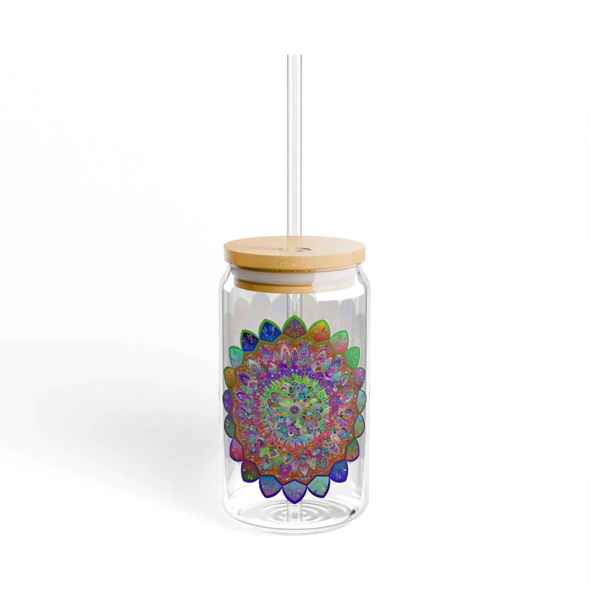 Colorful Hand-Drawn Mandala Design Sipper Glass (16oz)