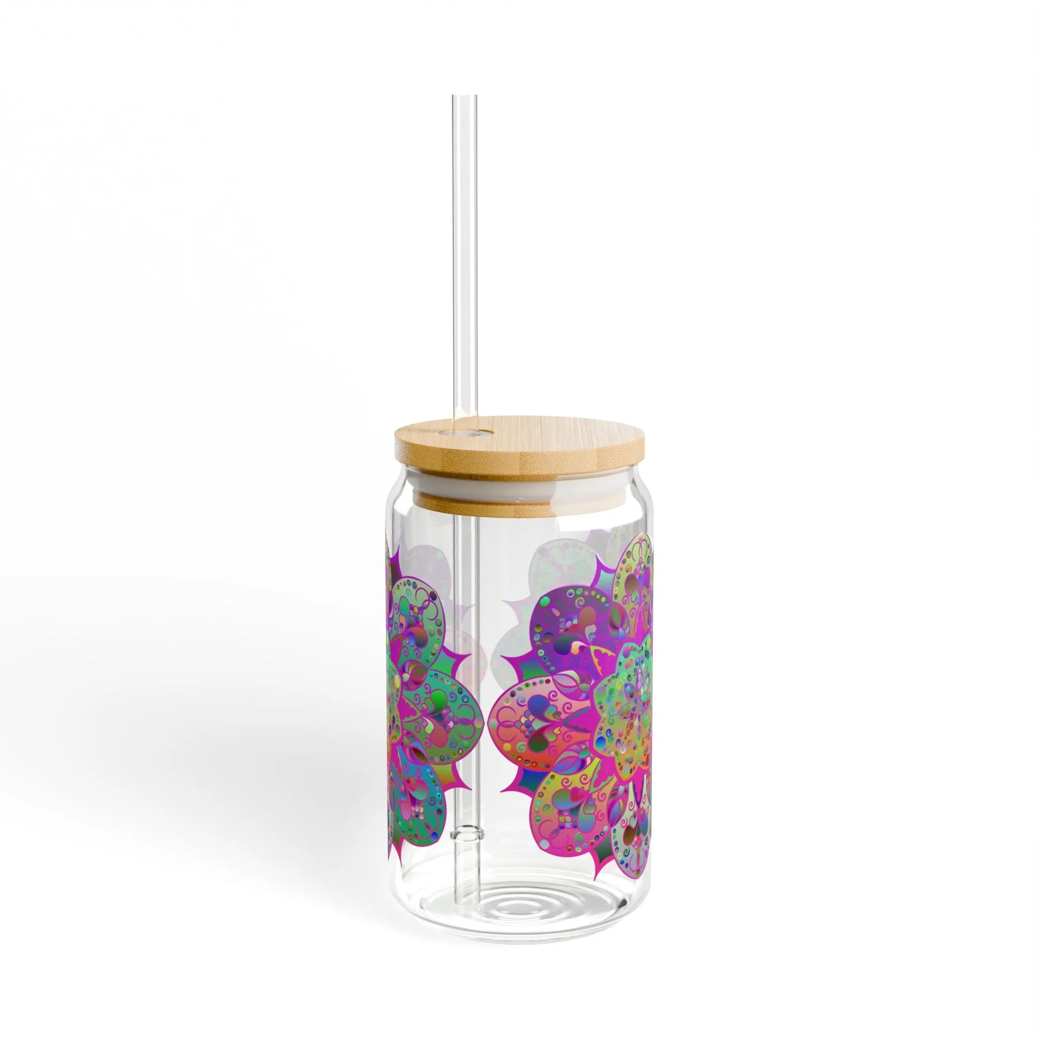Colorful Mandala Art Hand-Drawn Sipper Glass - Unique Gift