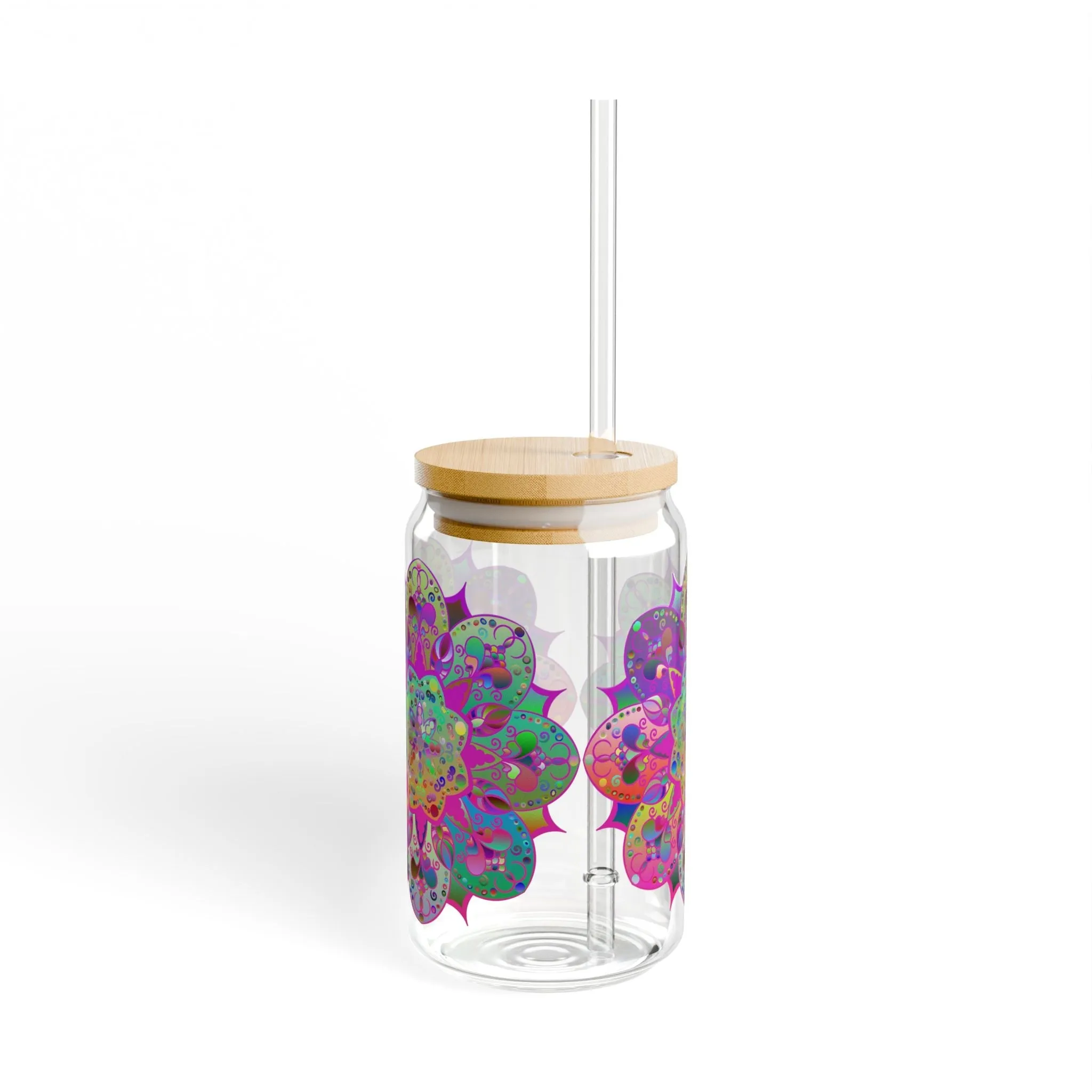 Colorful Mandala Art Hand-Drawn Sipper Glass - Unique Gift