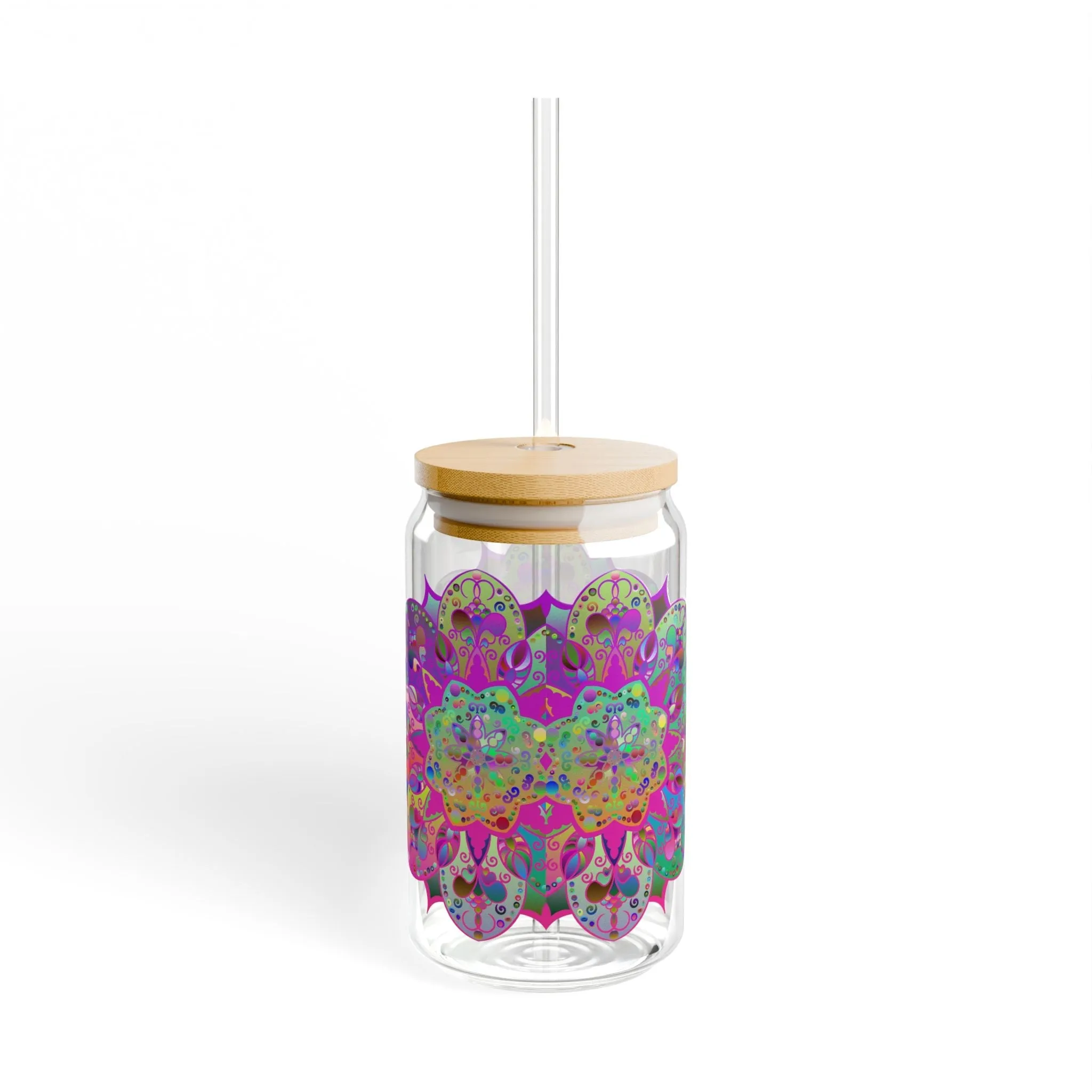 Colorful Mandala Art Hand-Drawn Sipper Glass - Unique Gift