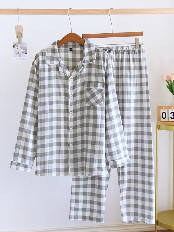 Cotton Plaid Long Sleeve Pajama Set