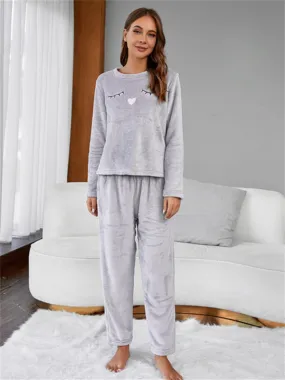 Cute Embroidery Flannel Pajama Set Cute Embroidery Flannel Pajama Set