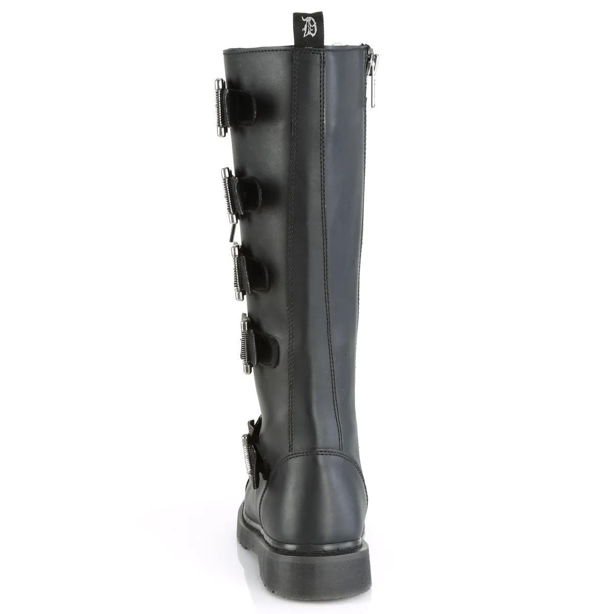 DEMONIA Men's Rock Knee High Boots Gothic EMO Black Combat Lace Up Buckle Straps