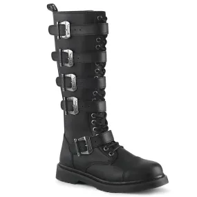 DEMONIA Men's Rock Knee High Boots Gothic EMO Black Combat Lace Up Buckle Straps DEMONIA Men's Rock Knee High Boots Gothic EMO Black Combat Lace Up Buckle Straps