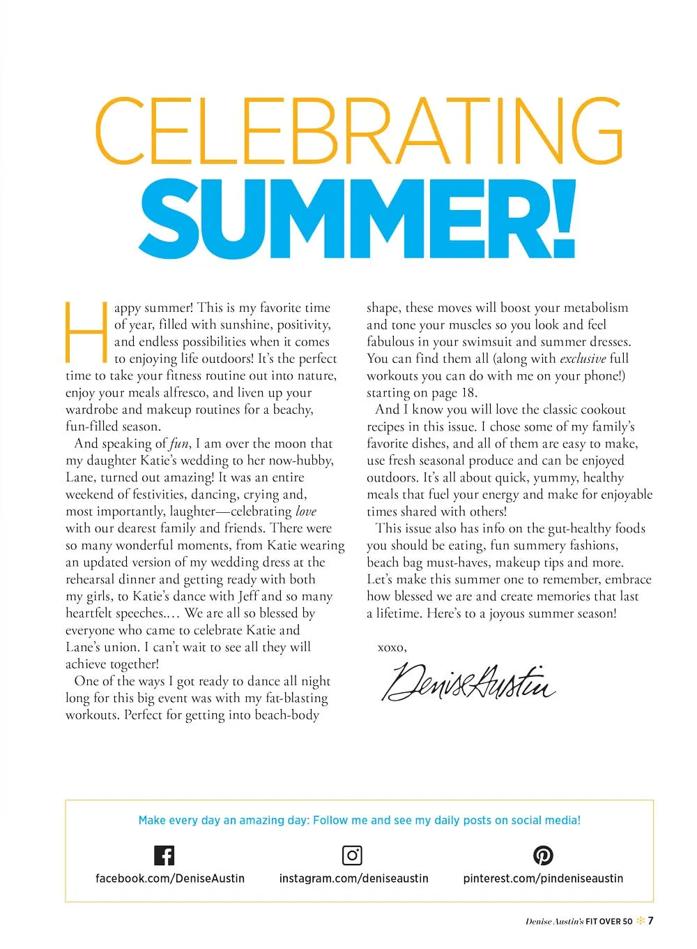 Denise Austin's Fit Over 50 - Summer 2024: Beach Body Issue, Strength, Cardio & Outdoor Workouts, 24 Backyard Nutritious Recipes, Banish Bloat, Natural Makeup, Denise's Beach Bag, Hormones & More!