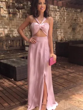 Dusty Pink Halter Slit Sheath Long Prom Dresses.PD00282 Dusty Pink Halter Slit Sheath Long Prom Dresses.PD00282