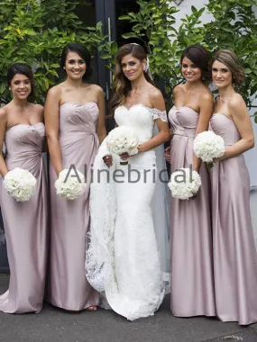 Dusty Pink Pleating Sweetheart Strapless Sheath Bridesmaid Dresses, AB4036 Dusty Pink Pleating Sweetheart Strapless Sheath Bridesmaid Dresses, AB4036