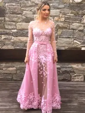Dusty Rose Appliques Detachable Over-skirt Illusion Prom Dresses ,PD00127 Dusty Rose Appliques Detachable Over-skirt Illusion Prom Dresses ,PD00127