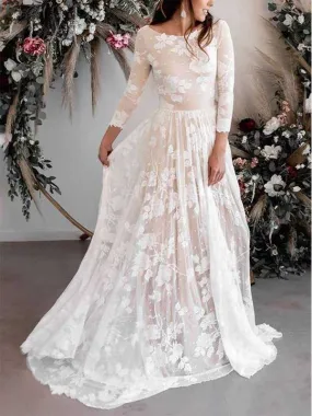 Elegant A-line Long Sleeves Backless Scoop Wedding Dress, WD0458 Elegant A-line Long Sleeves Backless Scoop Wedding Dress, WD0458