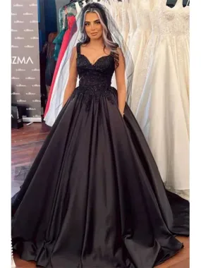 Elegant Black Straps Floor Length Wedding Dress, WD0511 Elegant Black Straps Floor Length Wedding Dress, WD0511