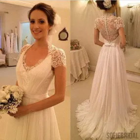 Elegant Cap Sleeve See Through Lace Top Sheath Cheap Wedding Dresses, WD0137 Elegant Cap Sleeve See Through Lace Top Sheath Cheap Wedding Dresses, WD0137