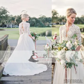 Elegant Lace Top Wedding Dresses, Half Sleeves Tulle Bridal Gown, Wedding Dresses, WD0264 Elegant Lace Top Wedding Dresses, Half Sleeves Tulle Bridal Gown, Wedding Dresses, WD0264