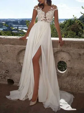 Elegant Off Shoulder White Split Lace Applique Wedding Dress, WD0467 Elegant Off Shoulder White Split Lace Applique Wedding Dress, WD0467