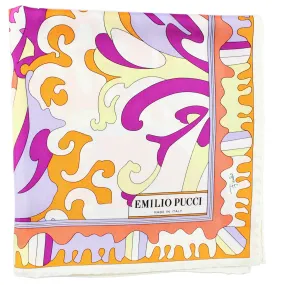Emilio Pucci Scarf Orange Purple Yellow Design - Large 36 Inch Square Twill Silk Foulard Emilio Pucci Scarf Orange Purple Yellow Design - Large 36 Inch Square Twill Silk Foulard