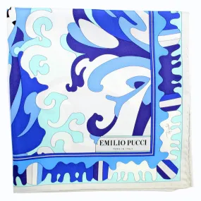 Emilio Pucci Scarf Royal Blue White Design - Large Twill Silk Square Scarf Emilio Pucci Scarf Royal Blue White Design - Large Twill Silk Square Scarf