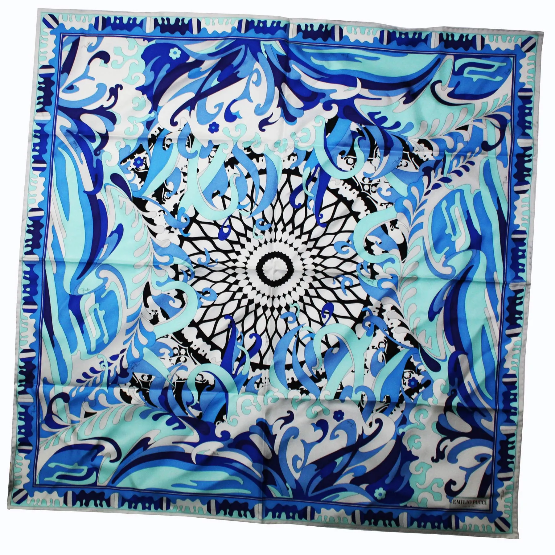 Emilio Pucci Scarf Royal Blue White Design - Large Twill Silk Square Scarf
