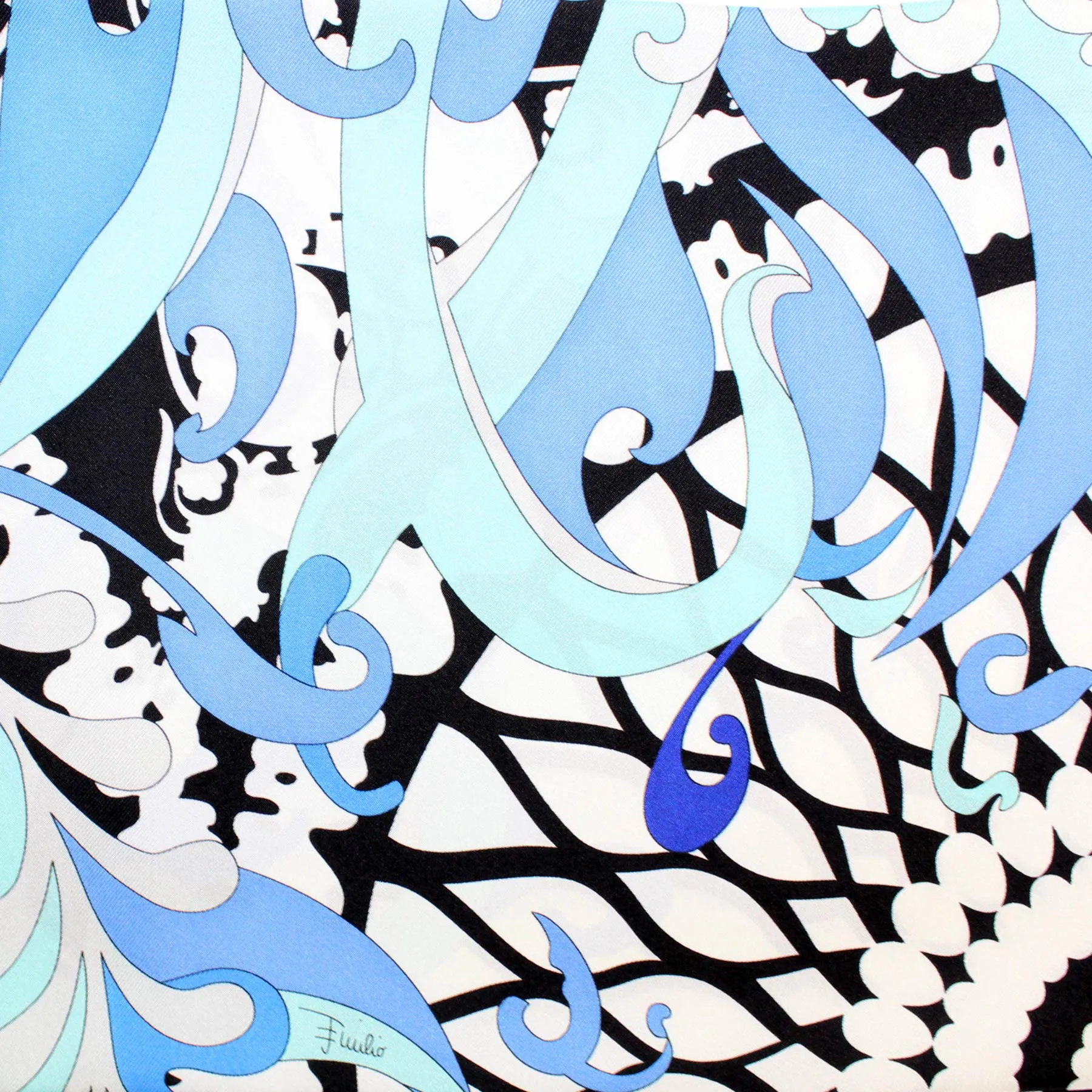 Emilio Pucci Scarf Royal Blue White Design - Large Twill Silk Square Scarf