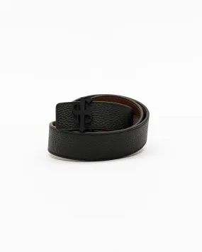 Father Sons Black / Tan Leather Reversible Belt with Matt Black FS Buckle - FSBELT003 Father Sons Black / Tan Leather Reversible Belt with Matt Black FS Buckle - FSBELT003