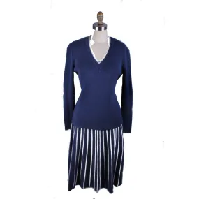 Goldworm Vintage 2PC Skirt Suit Sweater Suit 1970s Blue White Italy Womens L Goldworm Vintage 2PC Skirt Suit Sweater Suit 1970s Blue White Italy Womens L