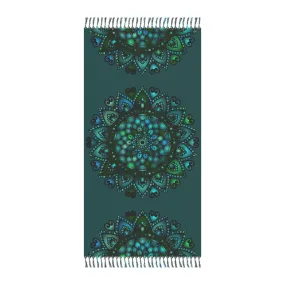 Hand-Drawn Boho Beach Cloth with Mandala Art - Petroleum Green Hand-Drawn Boho Beach Cloth with Mandala Art - Petroleum Green