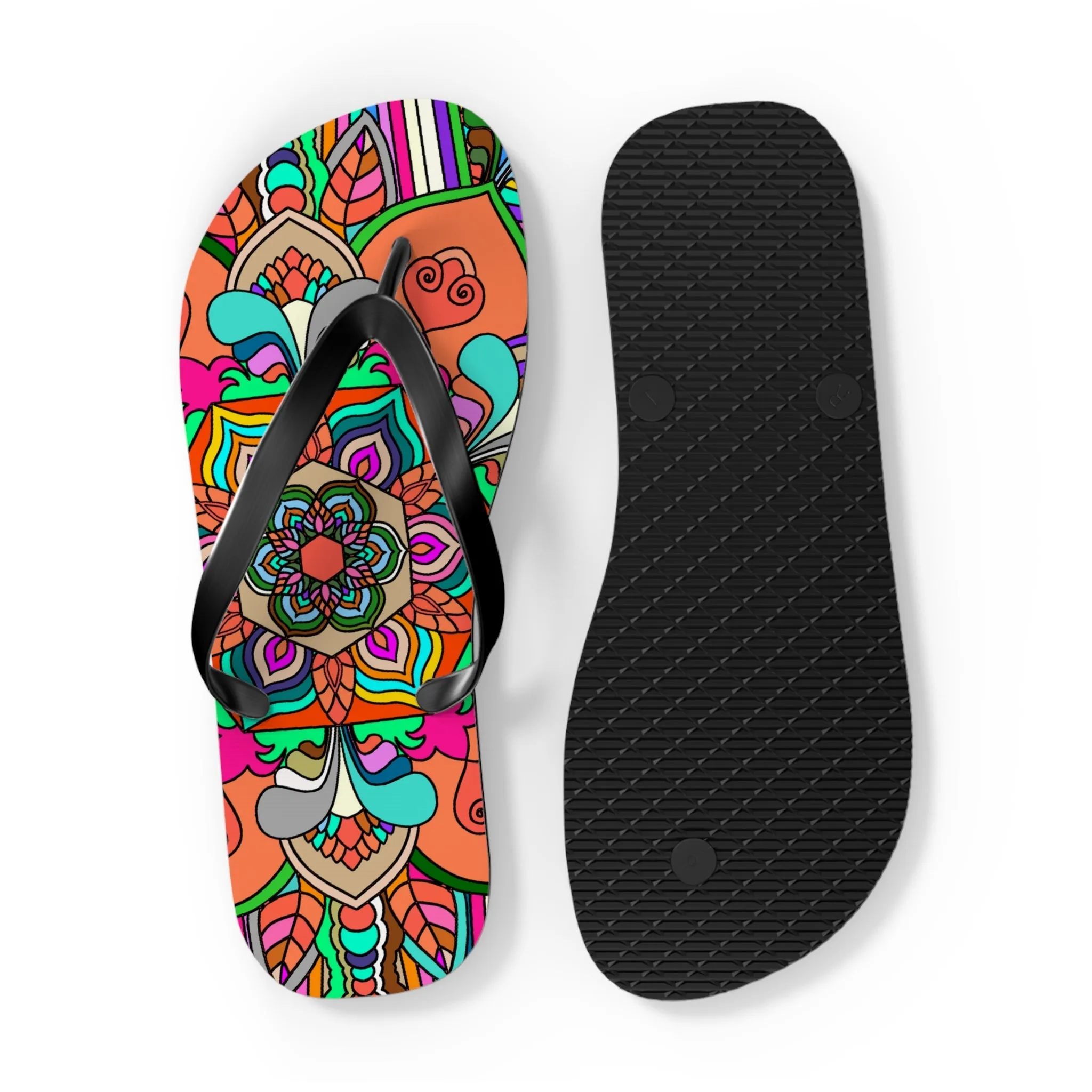 Hand-Drawn Mandala Art Flip Flops - Stylish Summer Footwear