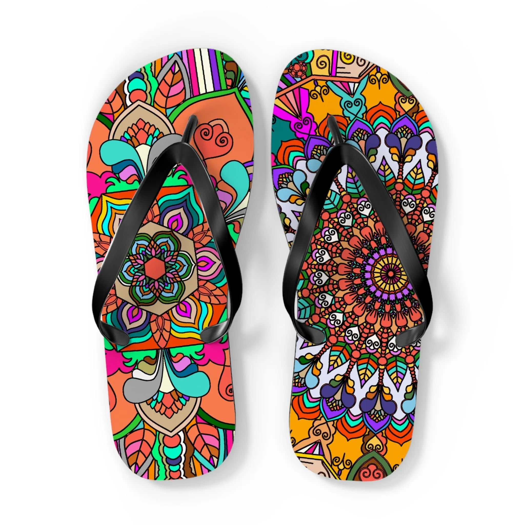 Hand-Drawn Mandala Art Flip Flops - Stylish Summer Footwear