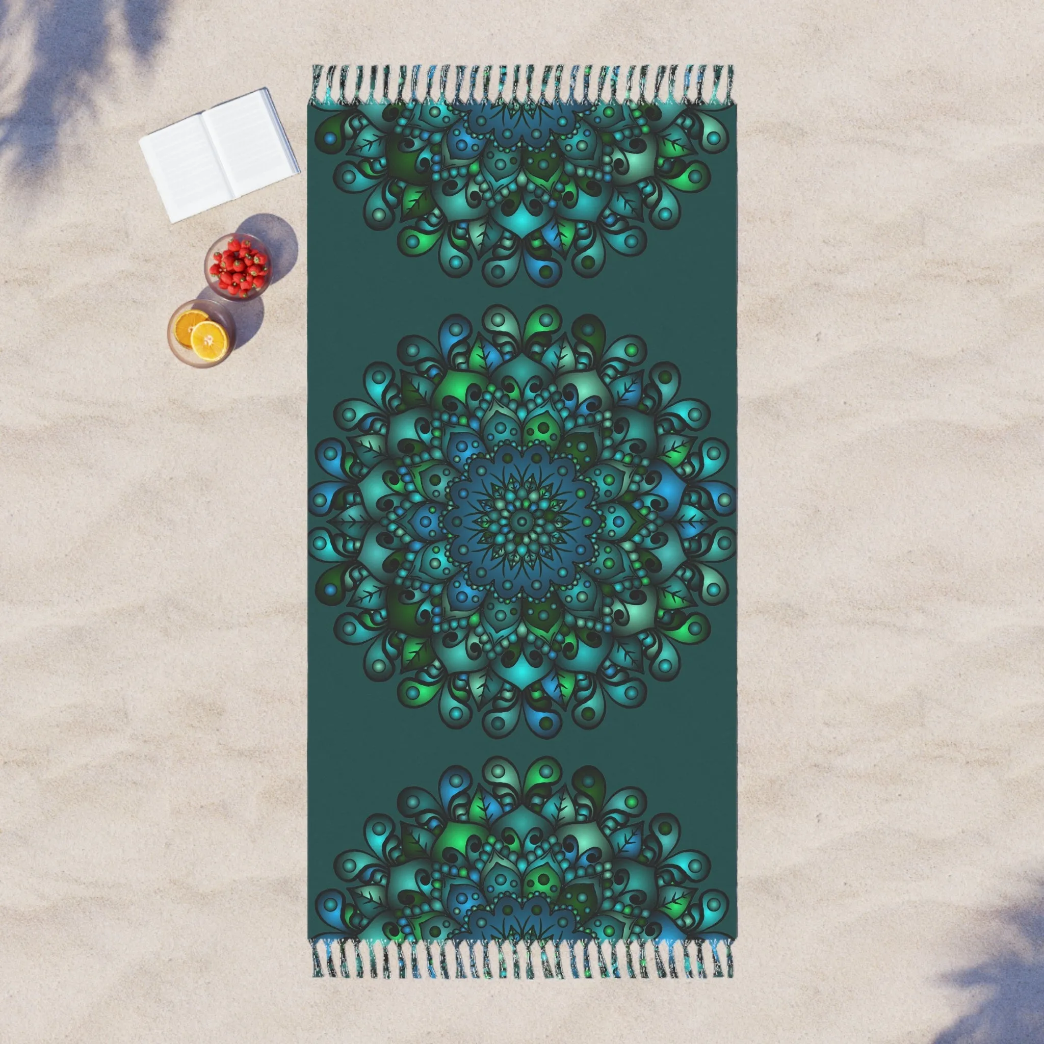 Handmade Mandala Art Beach Cloth - Petroleum Green