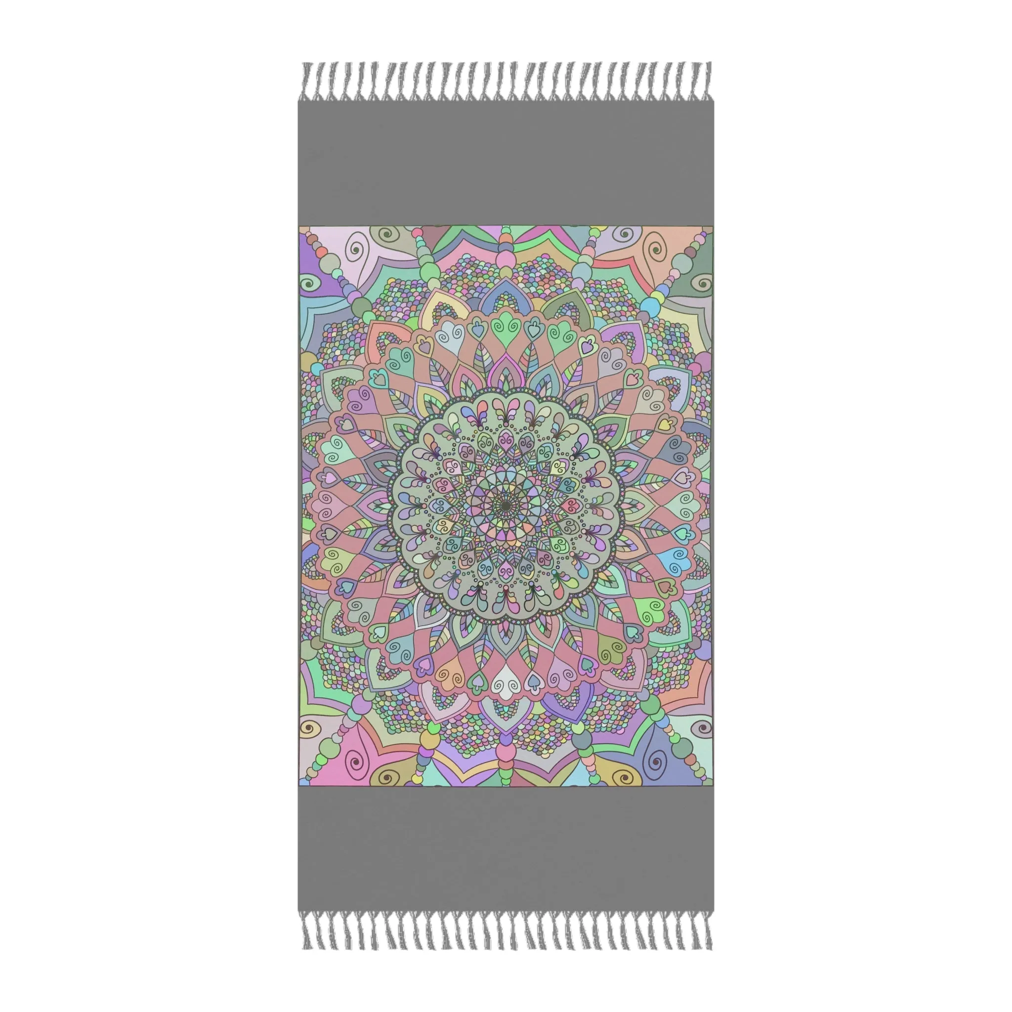Handmade Mandala Beach Cloth - Original Fine Art Hand-Drawn - Light Gray, Pastel Colors