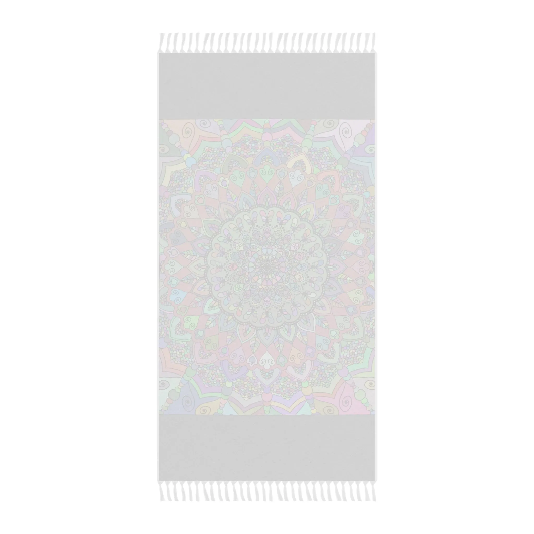 Handmade Mandala Beach Cloth - Original Fine Art Hand-Drawn - Light Gray, Pastel Colors