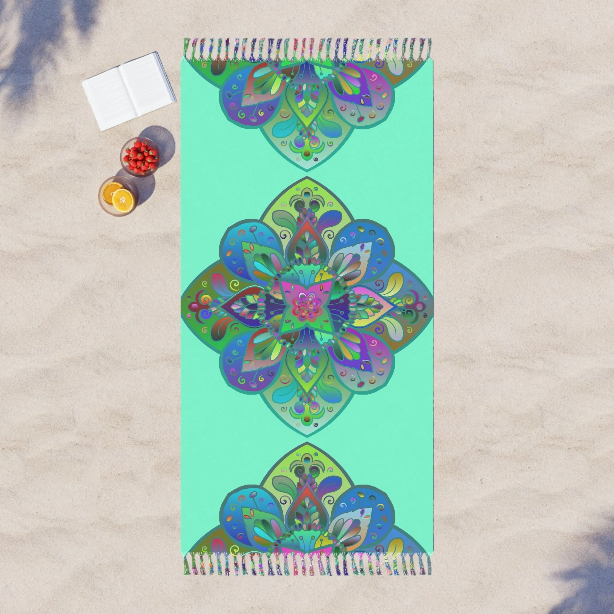 Handmade Mandala Boho Beach Cloth - Aquamarine Design