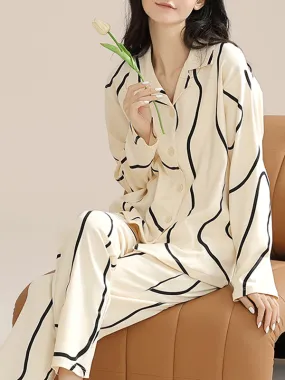 Long Sleeve GeoStripe Pattern Cotton Pajama Set Long Sleeve GeoStripe Pattern Cotton Pajama Set