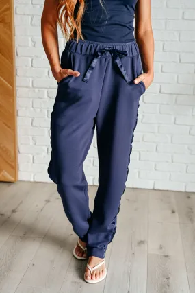Lysa Satin Stripe Lounge Pants in Smoky Navy Lysa Satin Stripe Lounge Pants in Smoky Navy