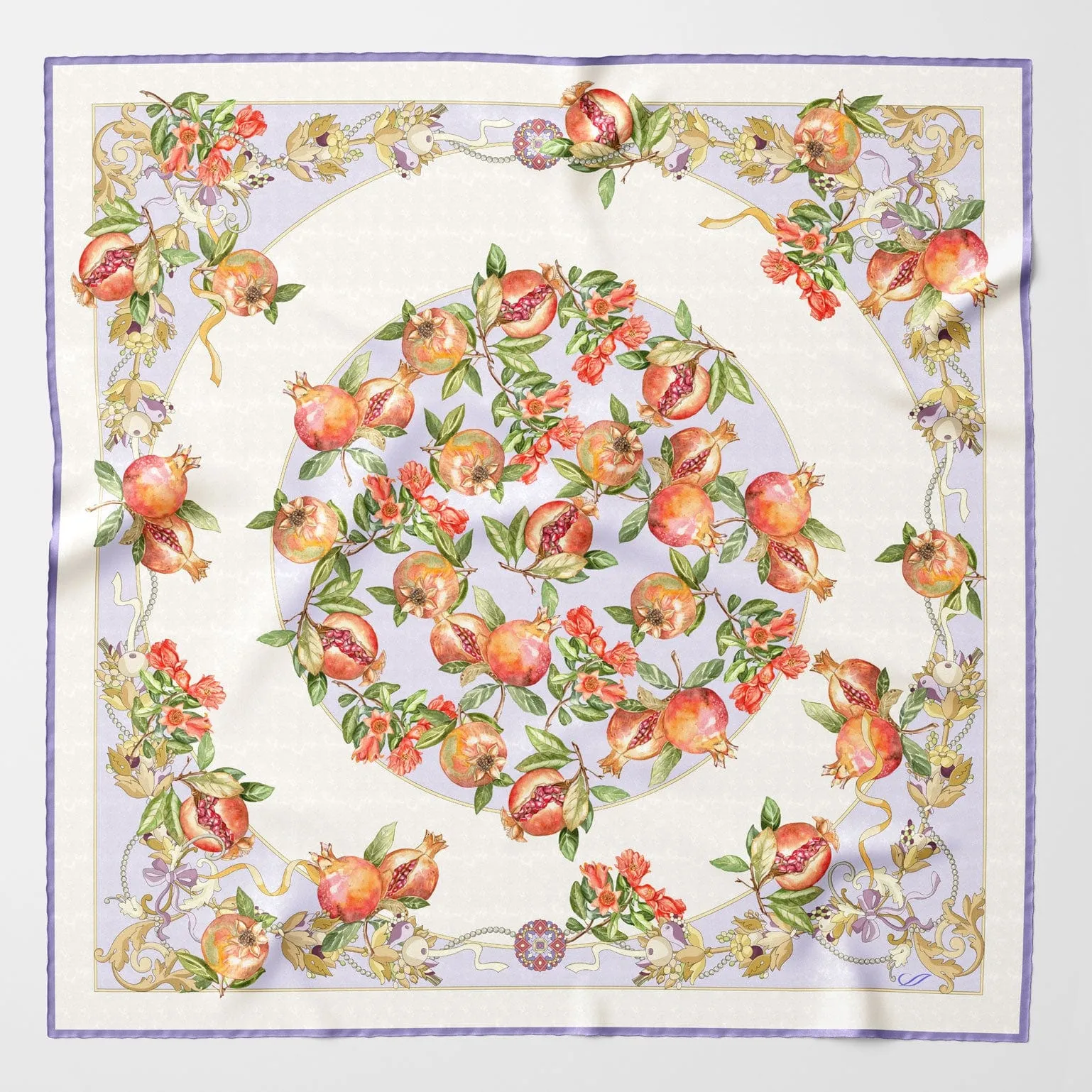Melograno - Hand Rolled Silk Foulard - Lavender