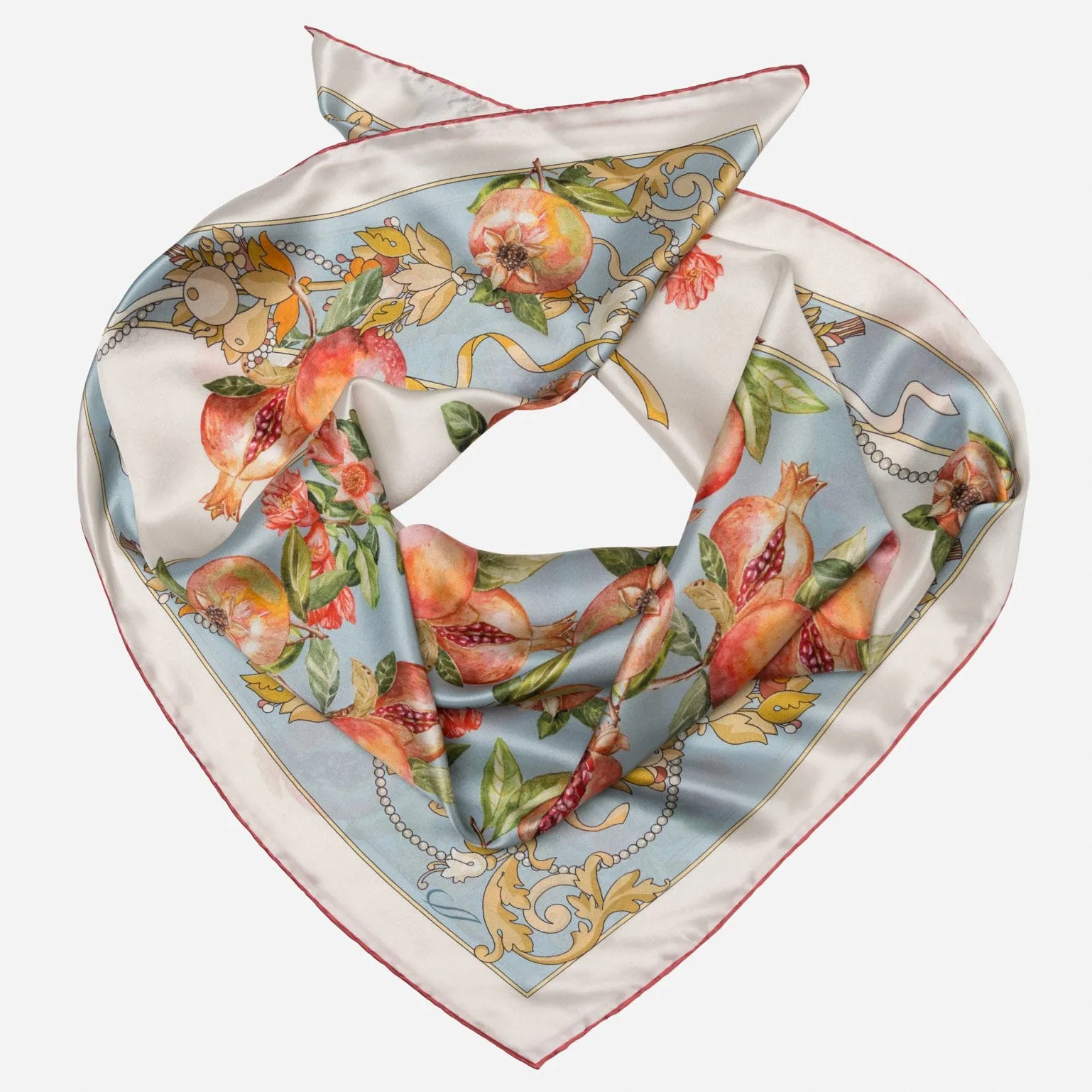 Melograno - Hand Rolled Silk Foulard - Powder Blue
