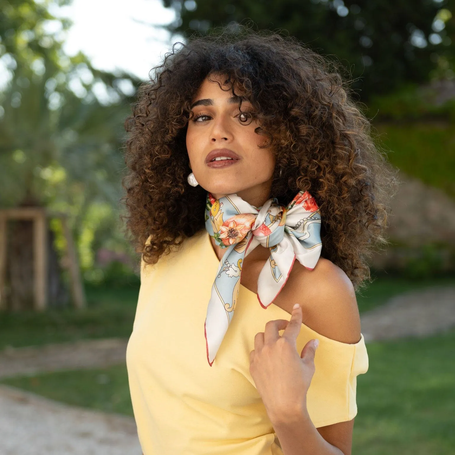 Melograno - Hand Rolled Silk Foulard - Powder Blue