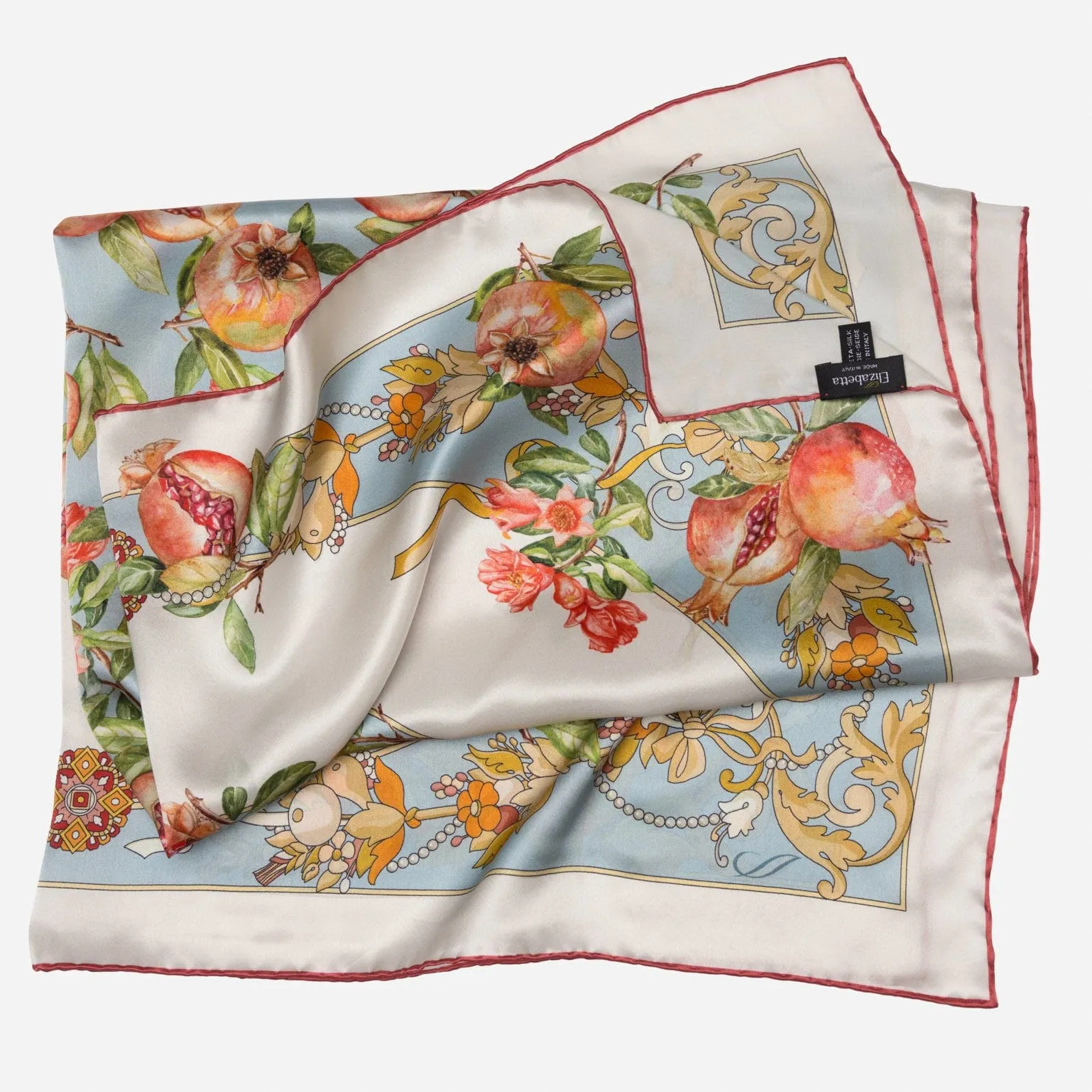 Melograno - Hand Rolled Silk Foulard - Powder Blue