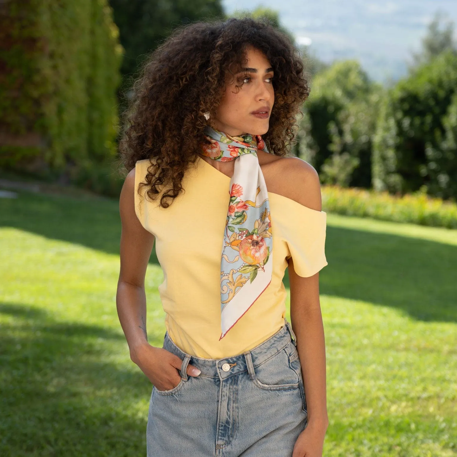 Melograno - Hand Rolled Silk Foulard - Powder Blue