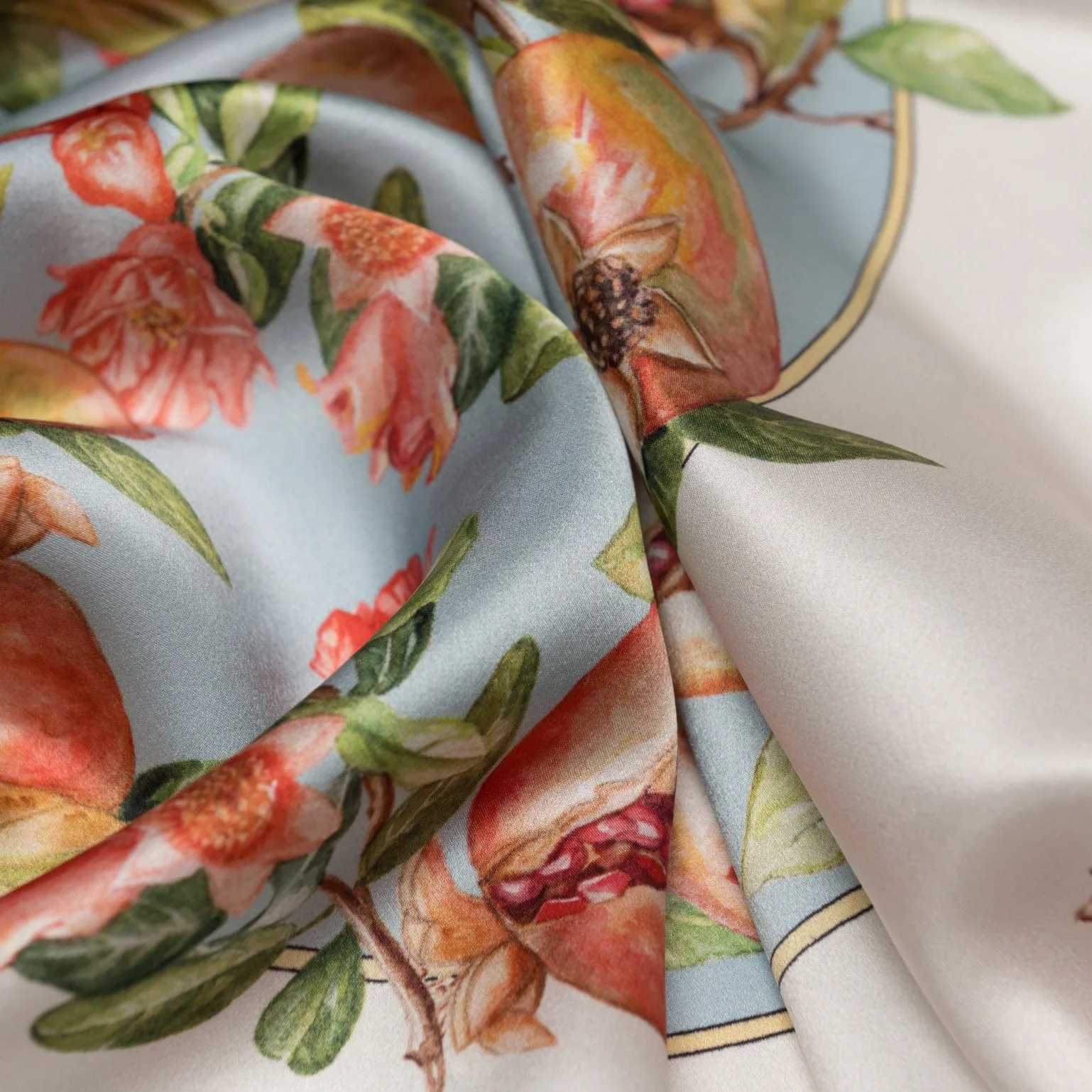 Melograno - Hand Rolled Silk Foulard - Powder Blue