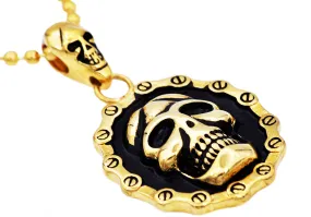 Mens Black And Gold Stainless Steel Biker Skull Pendant Necklace With 24" Bead Chain Mens Black And Gold Stainless Steel Biker Skull Pendant Necklace With 24" Bead Chain