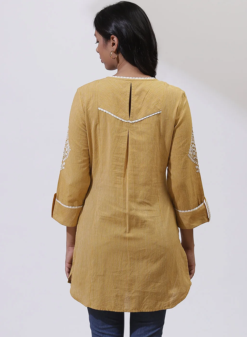 Mustard Yellow Embroidered Nargis Kurti