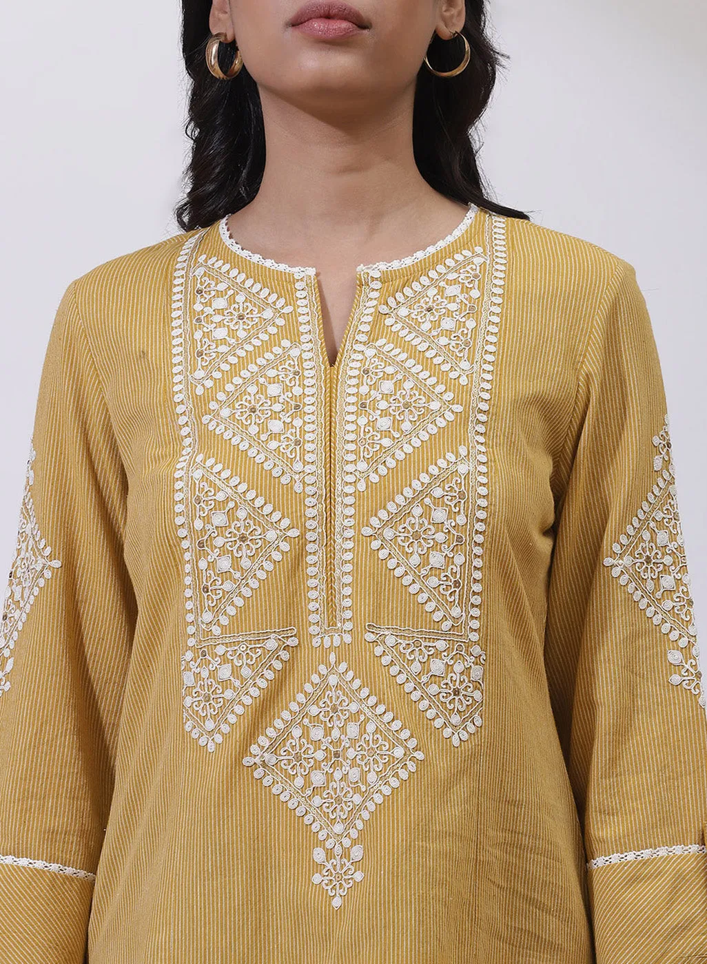 Mustard Yellow Embroidered Nargis Kurti
