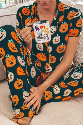 Orange Halloween Pattern Short Sleeve Shirt Pajama Set Orange Halloween Pattern Short Sleeve Shirt Pajama Set